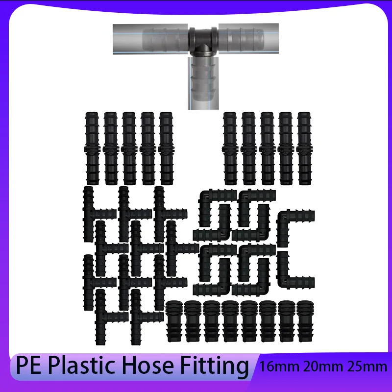 

2 ~ 30PCS PE Pipe Barb Connectors Tee Elbow Repair End Plug Garden Water Drip Irrigation Pipe Connector Joints 16mm 20mm 25mm