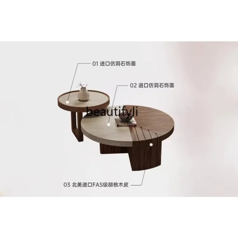 X Coffee table combination villa living room, creative medieval walnut leather size tea table