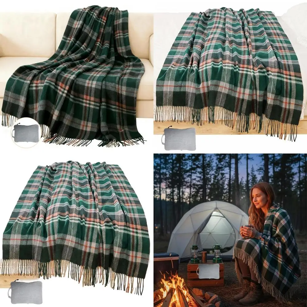 

55x83 Plaid Tartan Wool Blanket - Lightweight 1.5lb Throw for Camping, Couch, Travel