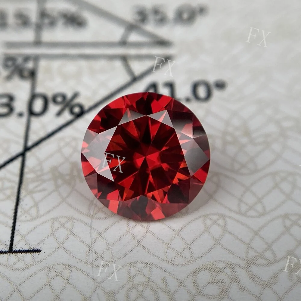 Wholesale 5~10mm Garnet Red Color 8 Hearts And 8 Arrows Cutting Round Loose Moissanite Stone With Certificate