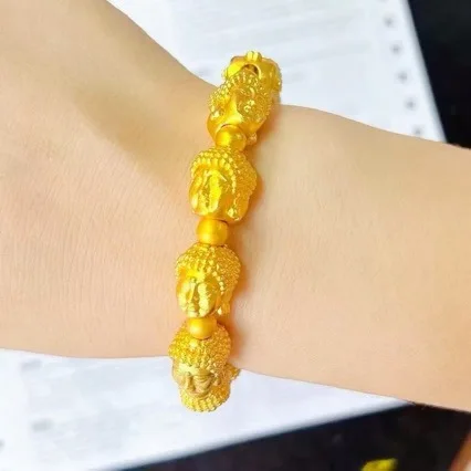 

Mens and Womens 18K Gold Bracelet Double-Sided Buddha Head Bracelet AU750 Free Shipping Comes with Certificate