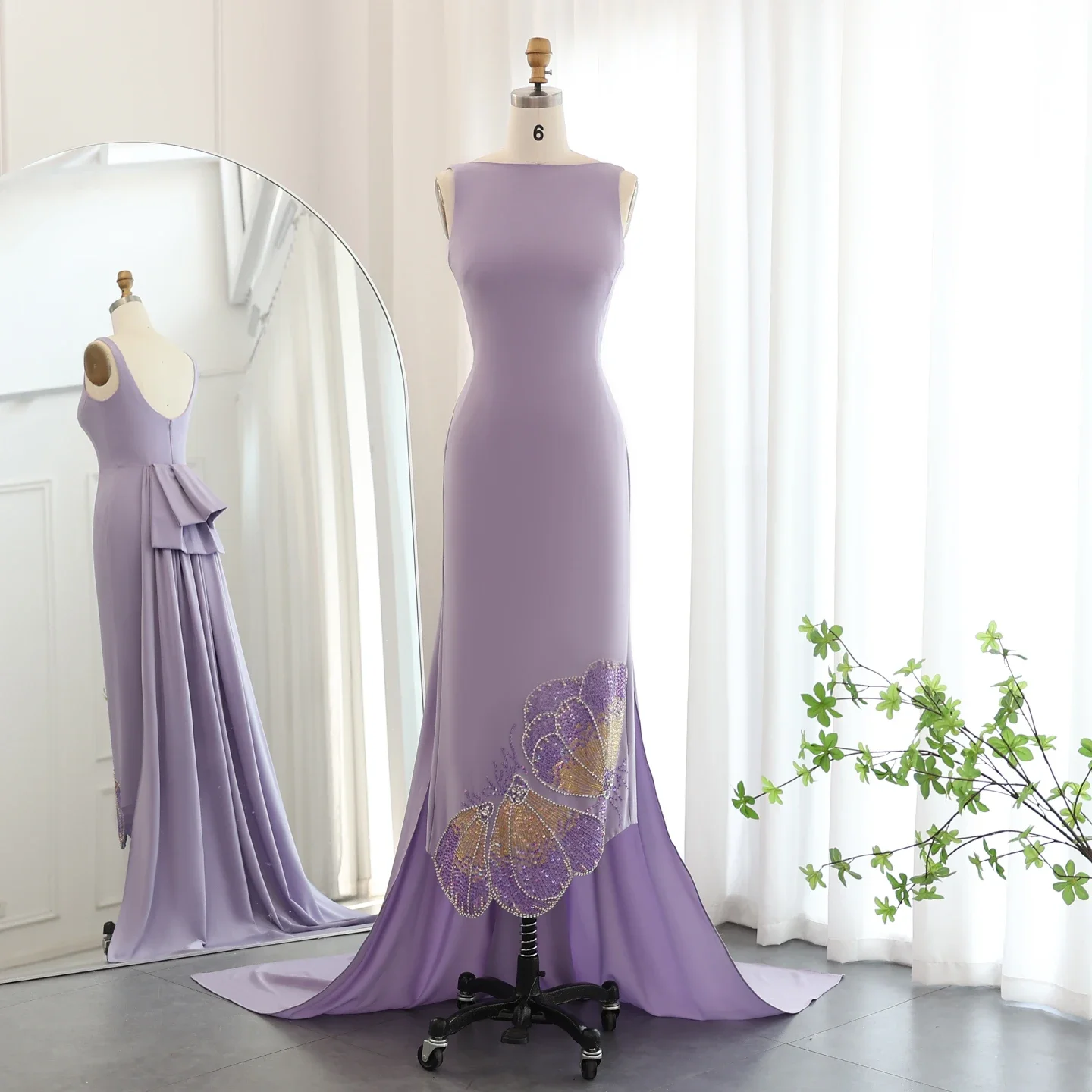 

Sharon Said Lilac Scalloped Arabic Evening Dress Coral Pink Butterfly Beaded Women Wedding Party Gowns SS471 Customized