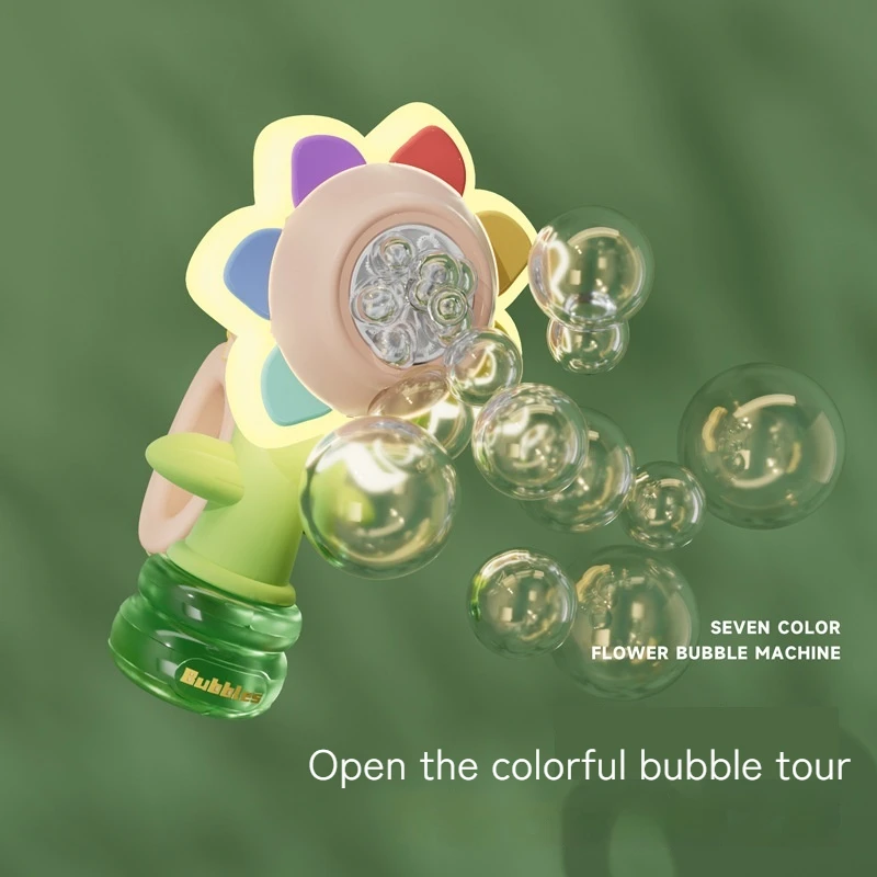 Handheld Bubble Machine Seven Color Flower One Click Start Gatling Bubble Gun Kids Toys Christmas And New Year