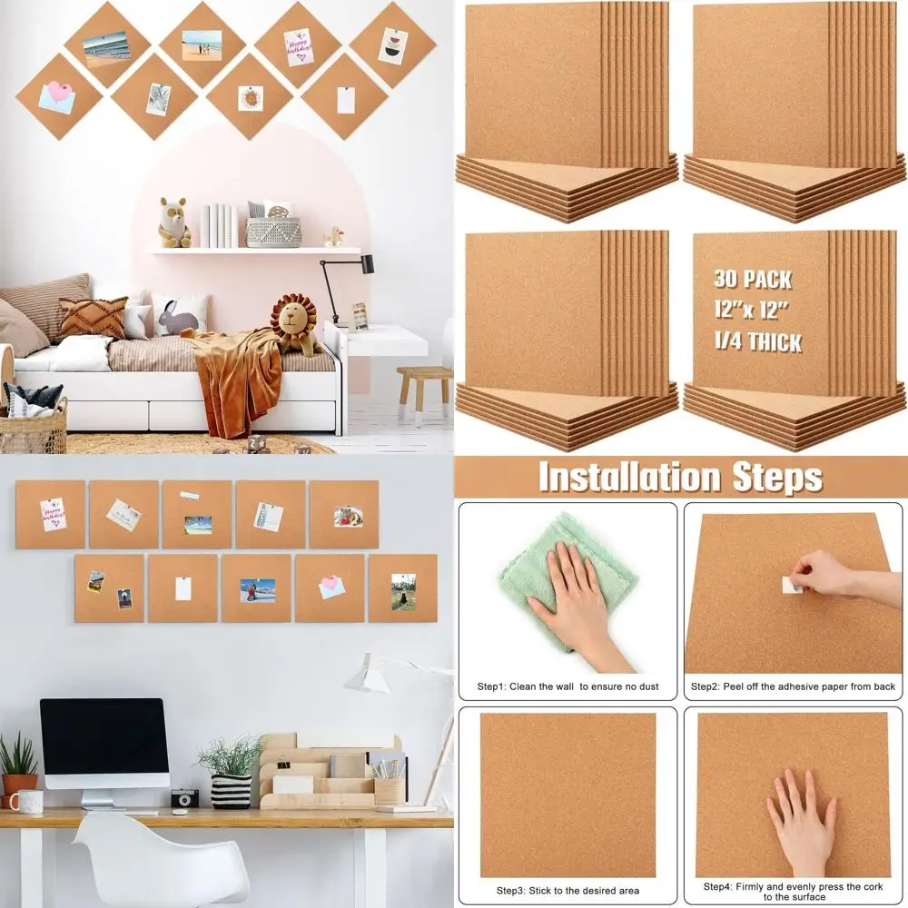 

Bulk 12x12 Inch Thick Square Cork Tiles for Wall-Mounted Self-Adhesive Bulletin Boards, Ideal for Home, School, and Office Décor