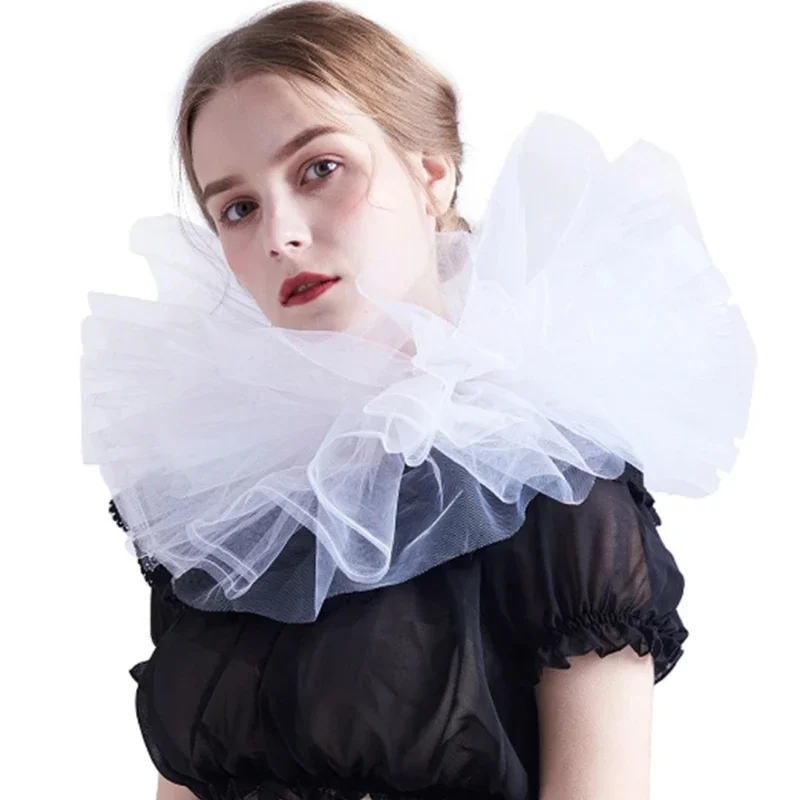 Women Vintage Mesh Neck Ruff Detachable Tulle Ruffle Collar for Renaissance Victorian Halloween Cosplay Costume Collar