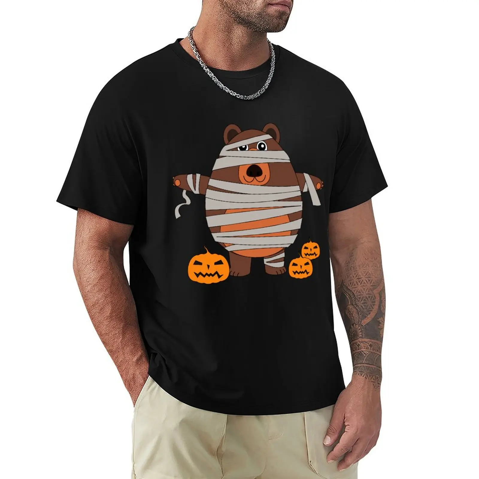 

Scary Mummy Bear Pumpkin Design Cute Animal Halloween Christmas Gift Idea T-Shirt oversized graphic tee mens designer clothes