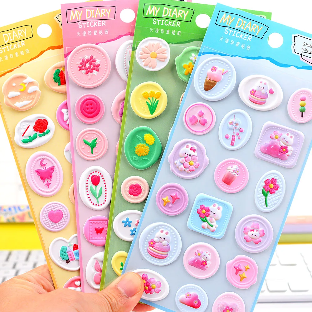 DIY Flower Imitation Fire Seal Sticker Crystal Candy Hand Account Envelope Seal Sticker Guka Decorative Sticker 18 Pcs/set