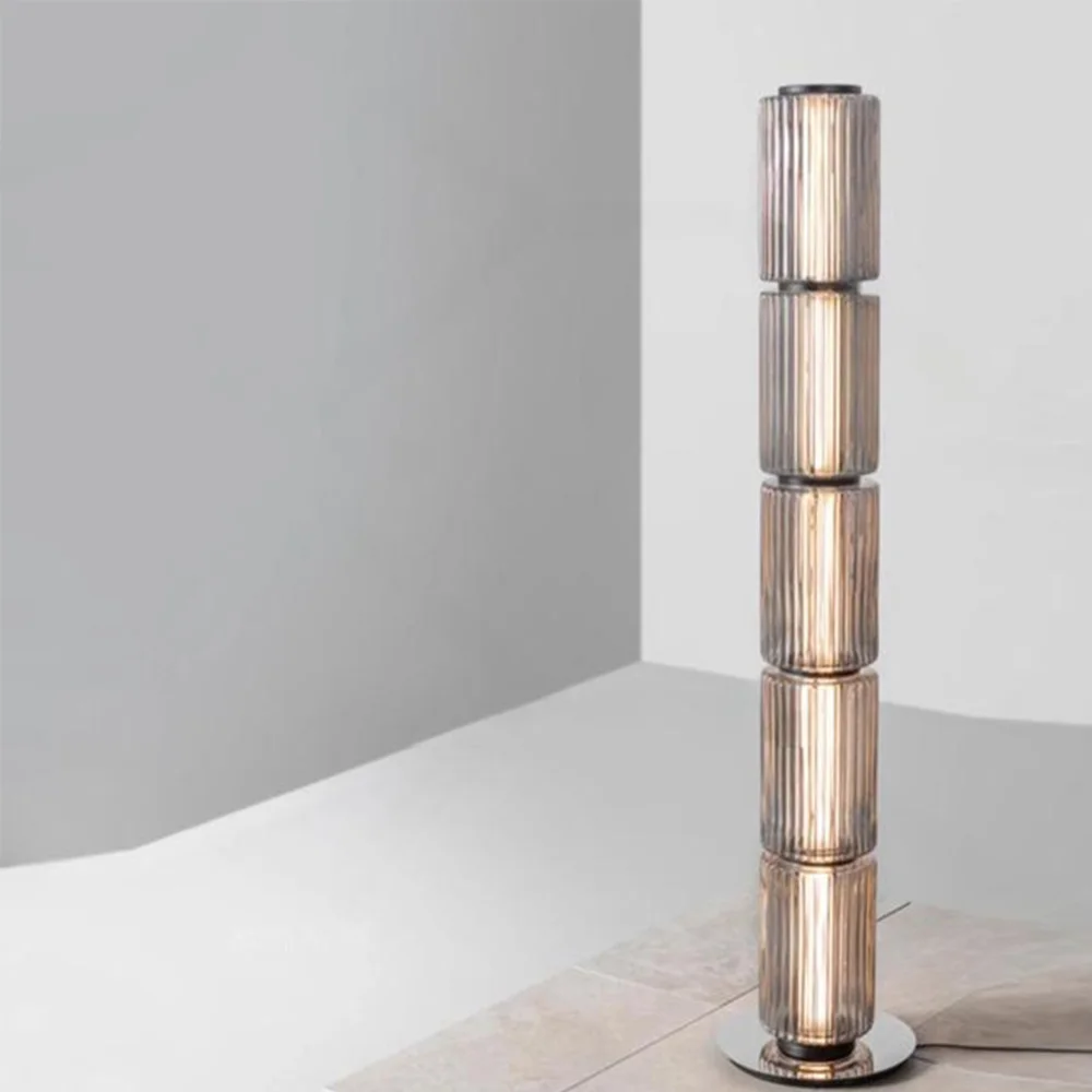 

2025 Light Luxury Smoke Grey Glass Floor Lamp, dimmable, round metallic lustre, for living room, dining room decoration , lamps