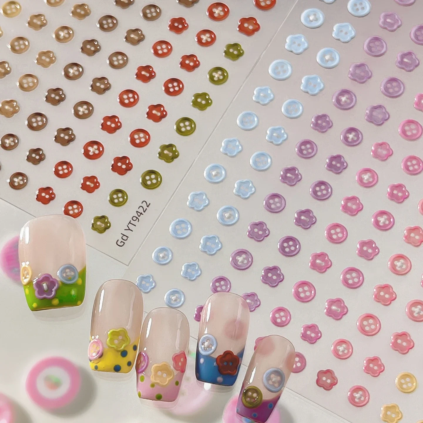 Macaron Cute Button Sweet Light Colourful Fastener Safety Pin Small Exquisite Adhesive Nail Charms Art Sticker 5D Manicure Decal