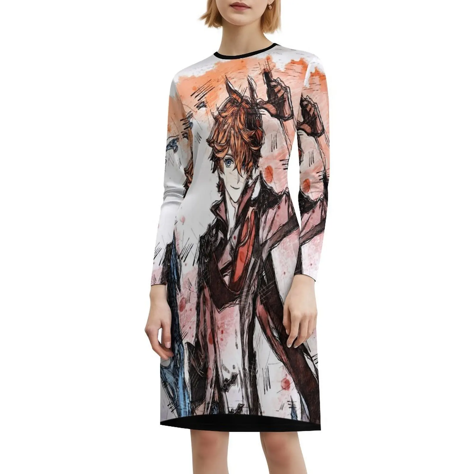 ชุดเดรสสไตล์วินเทจโบฮีเมียนลายทาร์ตาลีอาจากเกมเก็นชิน อิมแพ็ค แขนพองหรือแบบไม่มีแขนสำหรับผู้หญิง ลายแอมเบอร์จากเกมเก็นชิน อิมแพ็ค