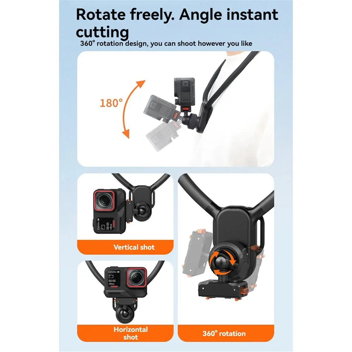 Dynamic Neck Support for Action Cameras Magnetic Neck Holder for Insta360 Acepro2/X5 Adjustable Neck Holder for Vlog Travel