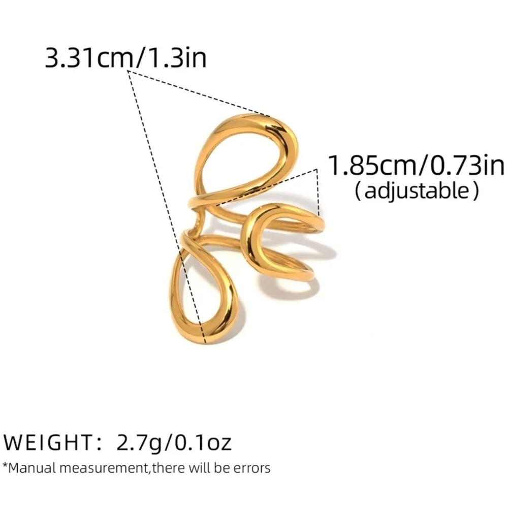 Aesthetic Vintage Geometric Rings Gold Plated Stainless Steel Line Rings Minimalist Opening Design Large Rings