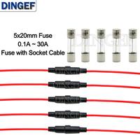 10PCS 5PCS 5*20mm Glass Fuse Holder Screw Type 5X20mm with 5PCS 22AWG Wire Cable 5X20MM Glass Fuse Tube (5PCS+5PCS=10PCS) 5set