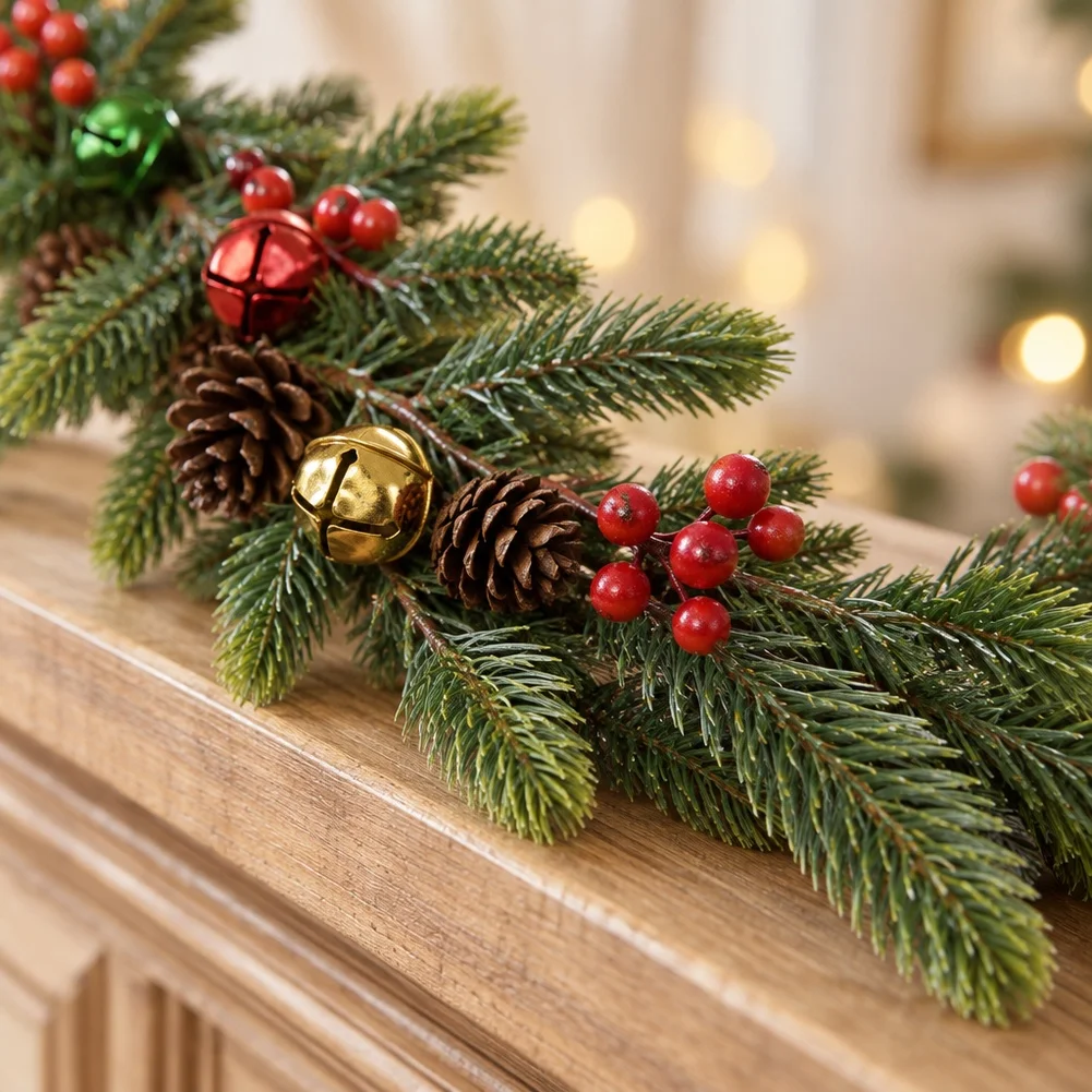Realistic Artificial Christmas Vine 175cm Greenery Swag With Pinecones For Mantel Doorway, Christmas Vine Decoration