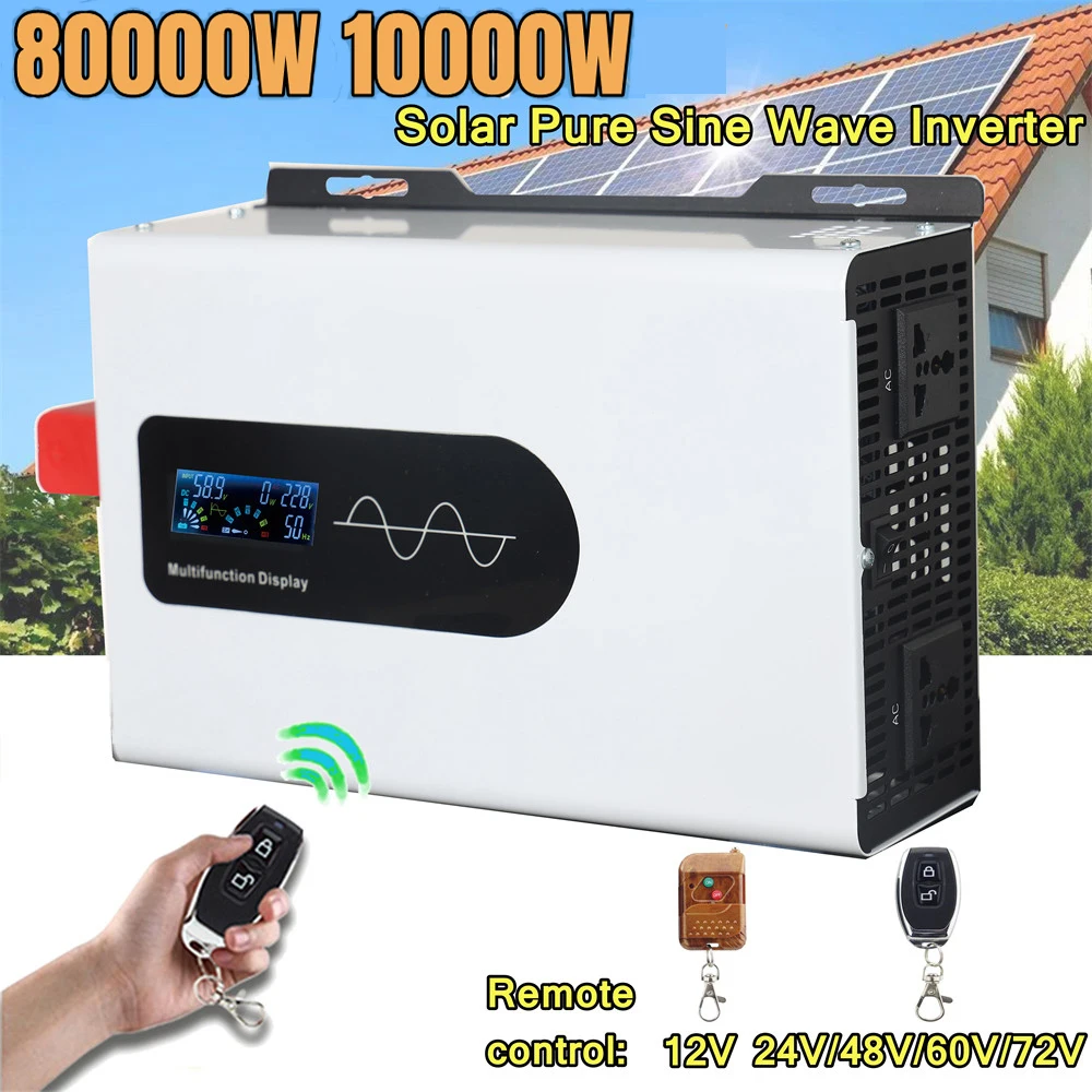 10000W 8000W 5000W Pure Sine Wave Inverter DC 12/24/48/60/72V To AC 120/220V Portable Charger Solar Off Grid Power Inverters