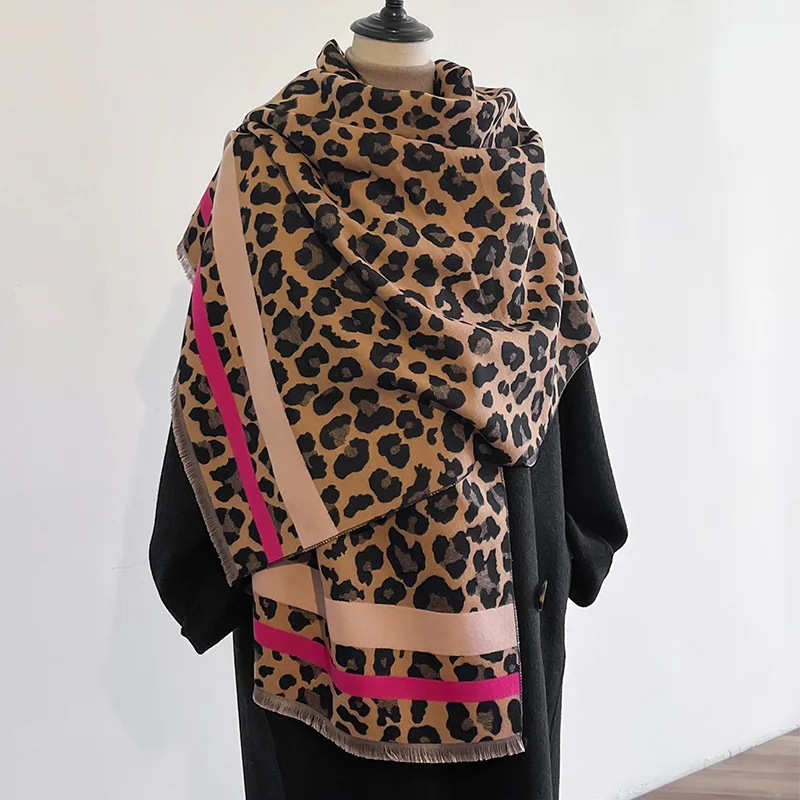 New Luxury Winter Leopard Two-Sided Cashmere Jacquard Scarves High Quality Women Thicken Wrap Shawl Ladies Wool Pashmina Scarf