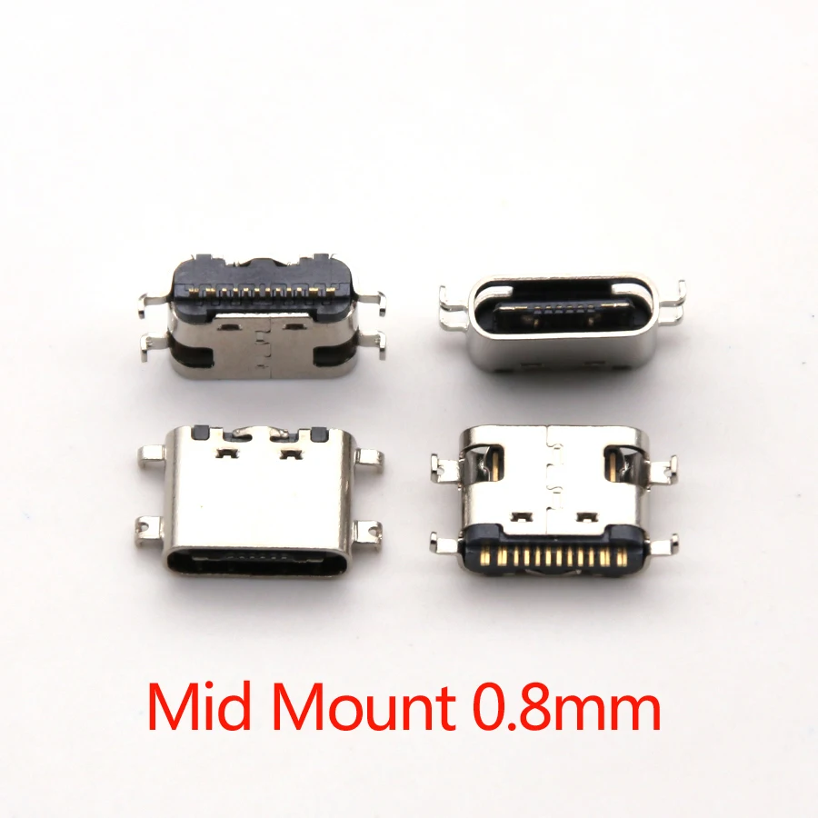 10pcs USB-3.1 USB Connector Type C Horizontal Mid Mount 16P Female 1.6mm Through Board 0.8mm for Charger Adapter DIY Type C