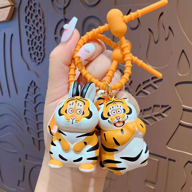 Cartoon I Am Not Fat Tiger Keychain Student Bag Decoration Personalized Fashion Key Pendant   Decorations Front Rabbit Unlimited