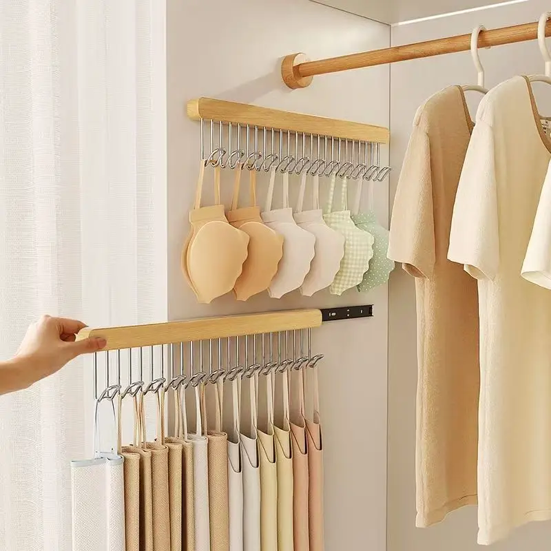 

8/12 Hooks Retractable Wood ClothesHanger Multi-functional Bra Storage HangeWall-mounted Wardrobe Hanger ClothesOrganizer