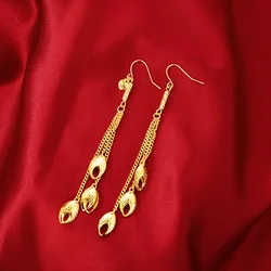 Noble AU999 gold water drop tassel earrings real gold goddess banquet earrings 24K pure gold fashion earrings earrings