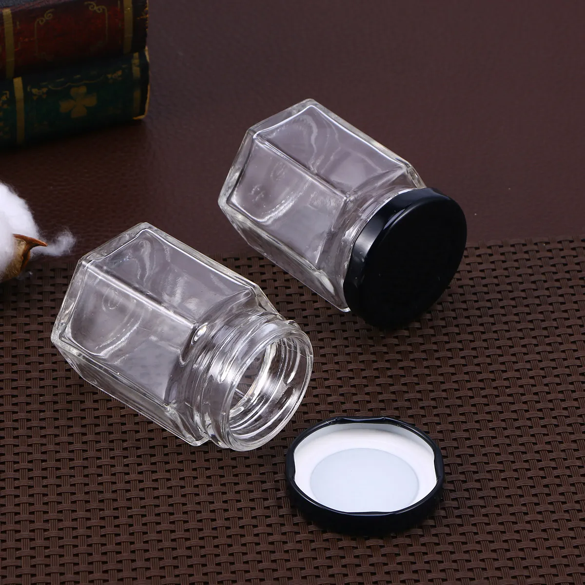 45Ml Hexagon Transparent Glass Honey Storage Bottle Empty Jar Nut Sugar Canister Tank Home Kitchen Storage Organizer