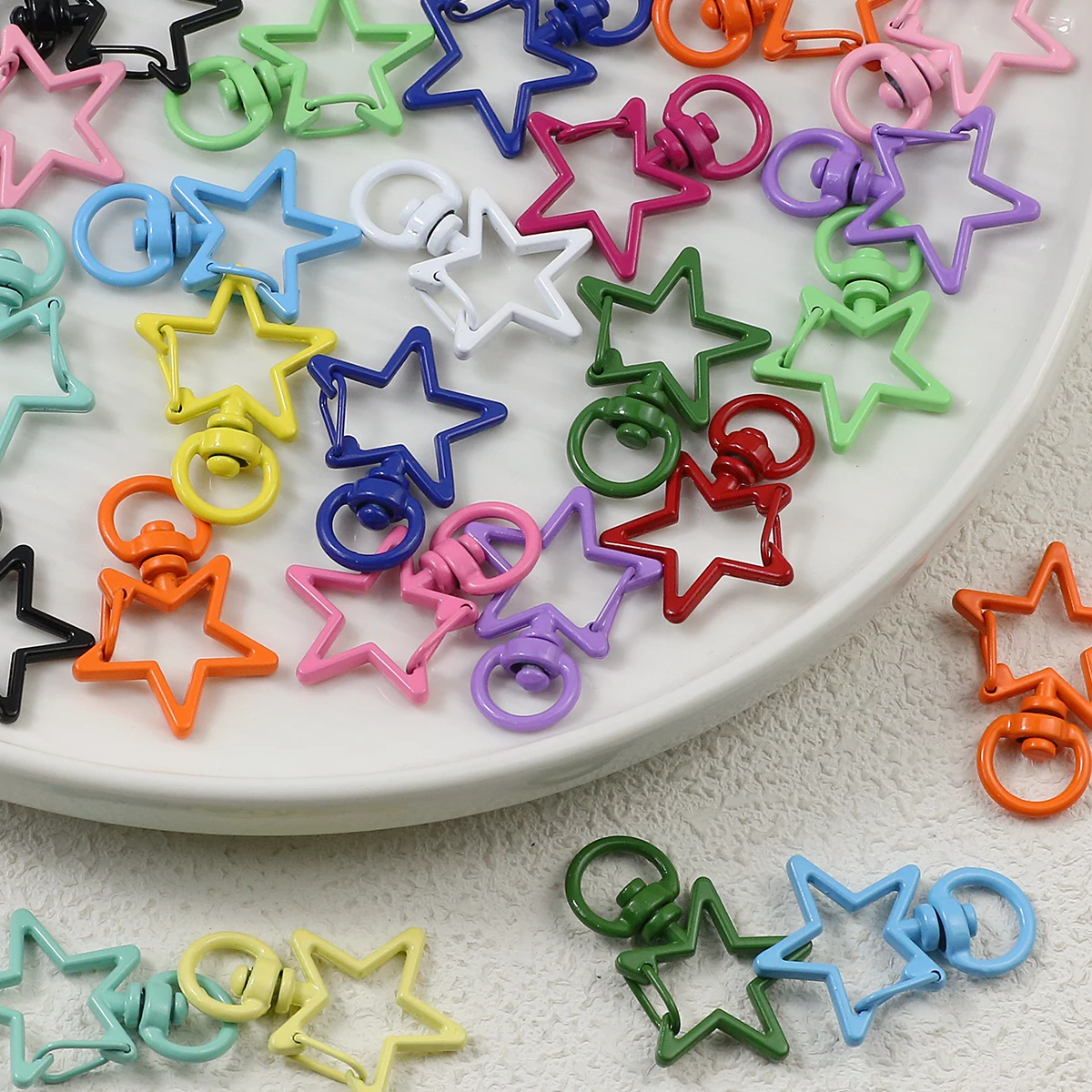 3~9PCS Colourful Baking Paint Zinc Alloy Star Lobster Buckle Swivel Clasp For Making Keychain Pendant Jewelry DIY Accessories