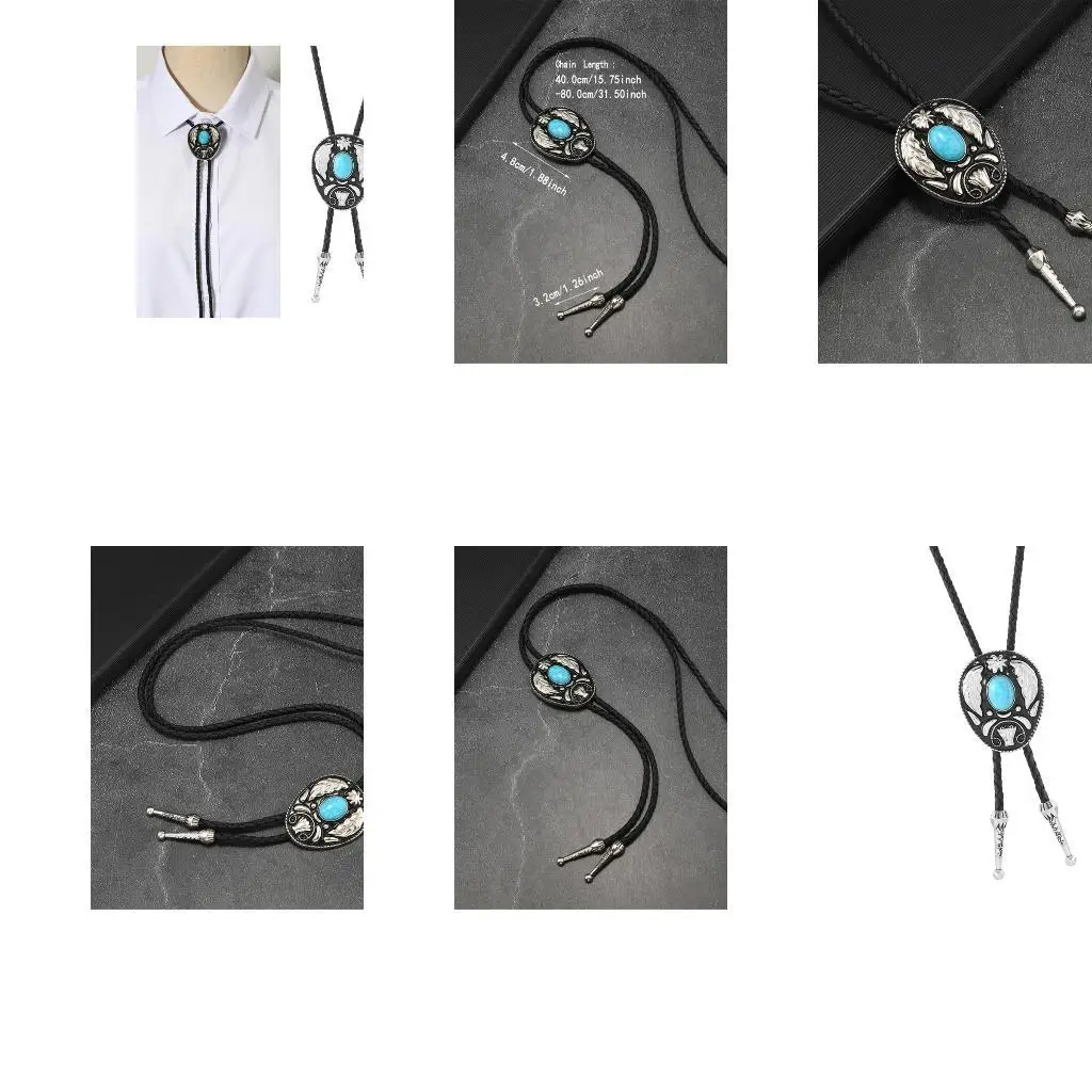 

39BB Western Shoestring Necktie Braided Belt Tie Cool Flower Charm Engraved Stone Pendant for Women Men