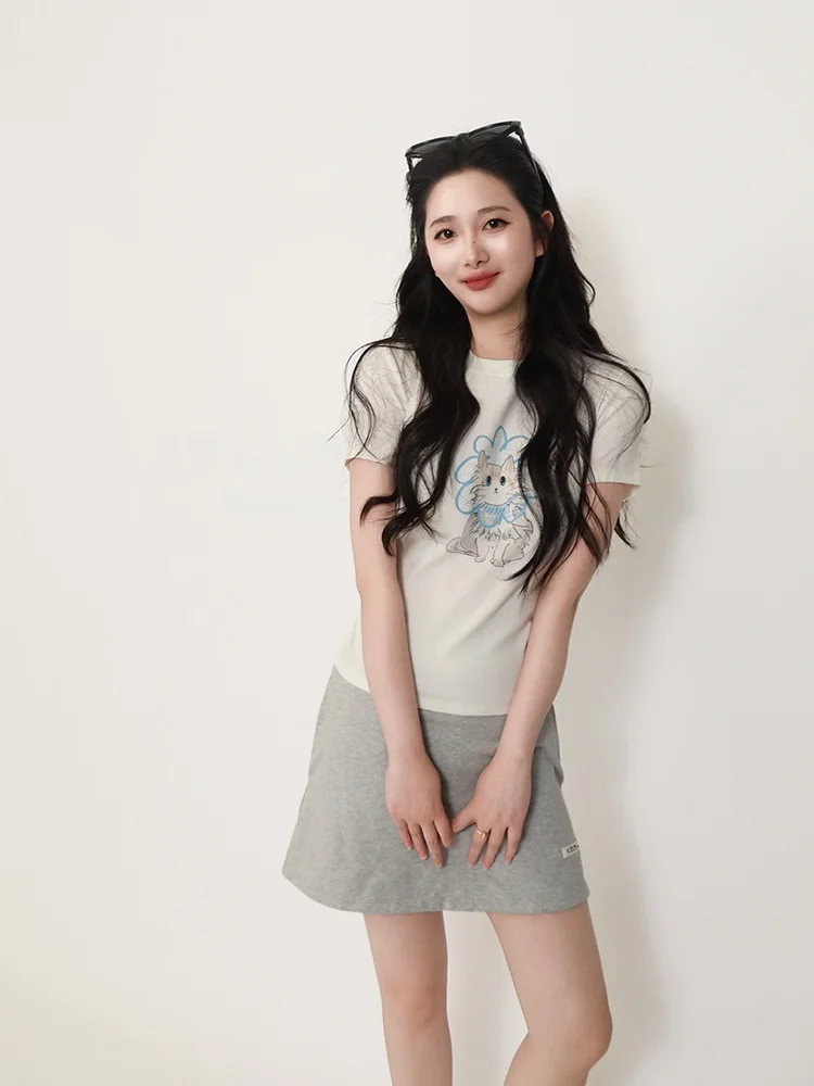 

JELLY Q, летняя футболка с оригинальными иллюстрациями, женская облегающая футболка с принтом ort Sve, повседневная футболка из смеси хлопка