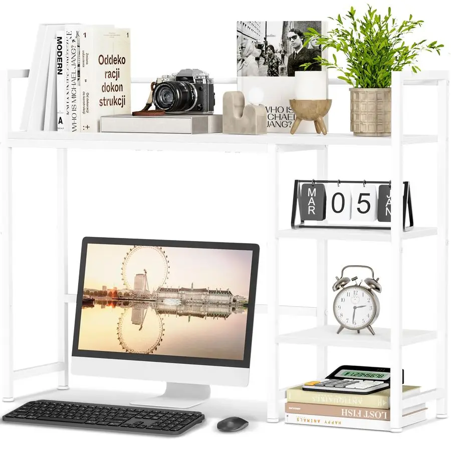 

Настольная полка, органайзер для рабочего стола 38,6 дюйма, подставка для монитора, 4-уровневая настольная витрина, деревянная настольная книжная полка