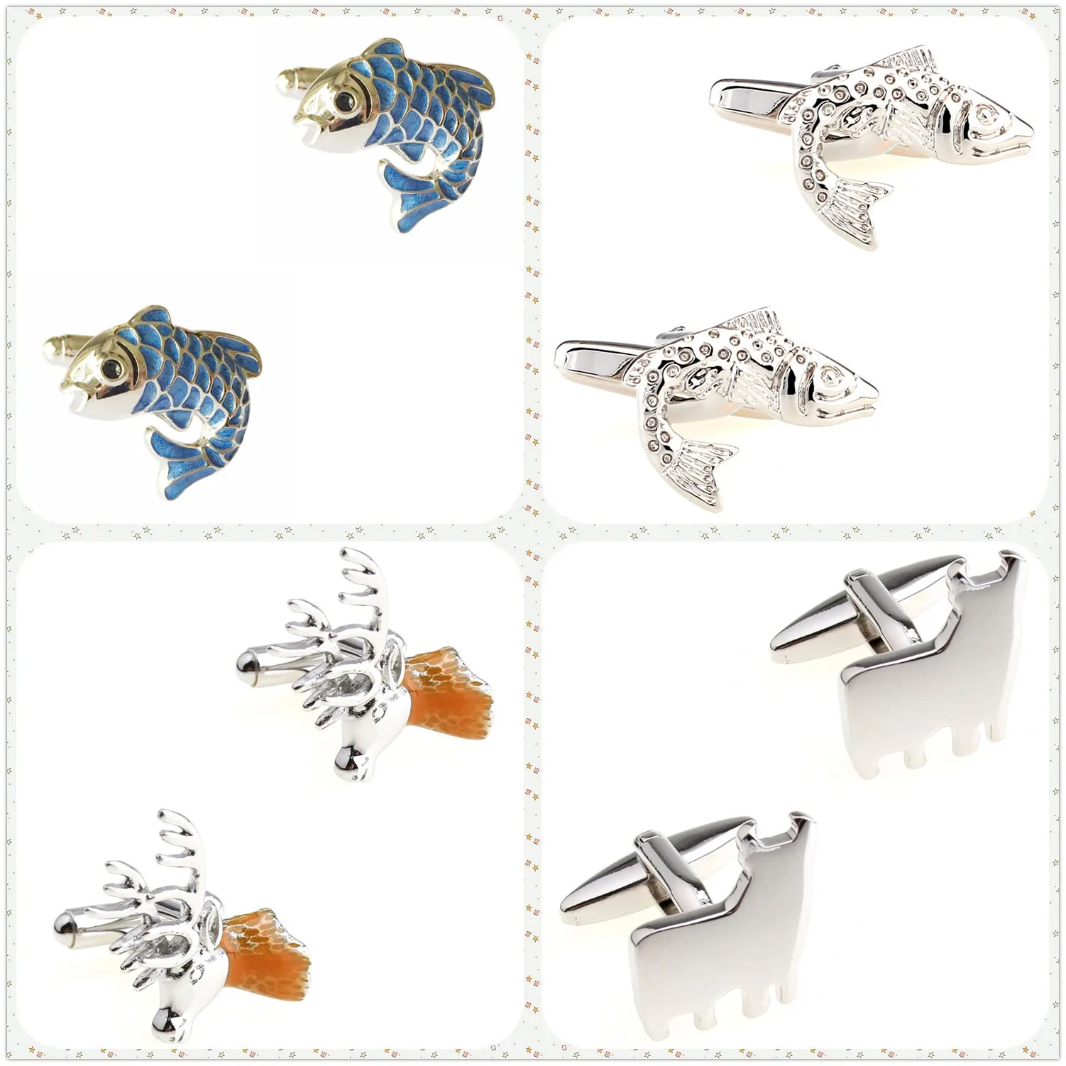 4 Styles TZG Fashion Animal Cufflinks Mens Cuff Links Fish Sheep Deer 1 Pair For French Shirt