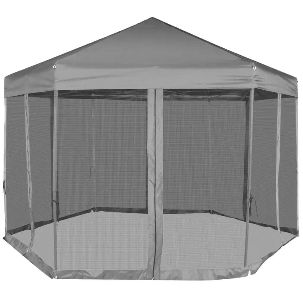 Hexagonal Pop-Up Marquee with 6 Sidewalls Gray 11.8'x10.2' UV and Waterproof Canopy Tent