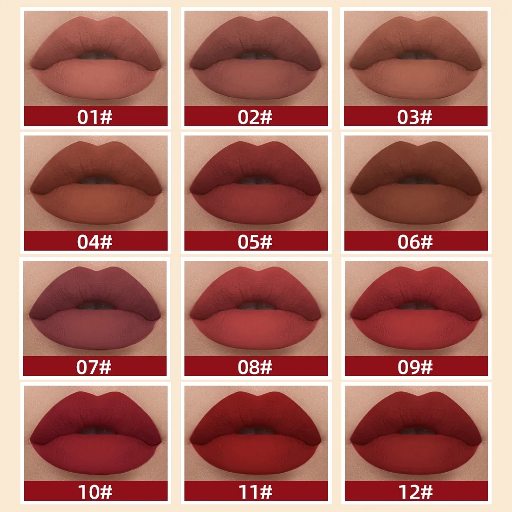 Nude Matte Lip Gloss 24 Colors Long-lasting Velvet Lipstick Waterproof Non-stick Cup Sexy Red Dark Lip Tint Makeup Cosmetic