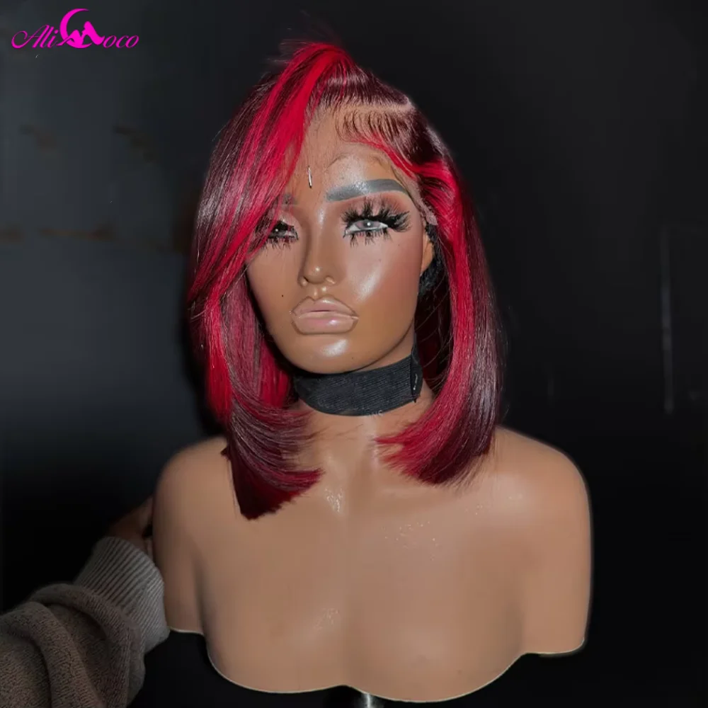 Highlight Red 99J Bob Wig Human Hair 180 Density 13x4 Lace Front Wigs for Women Straight Short Bob Wig Human Hair Wigs image 4
