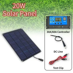 20W 18V Solar Panel Kit Complete with Controller Portable Power Bank Solar Charger for Smartphone Charger Camping Car Boat RV