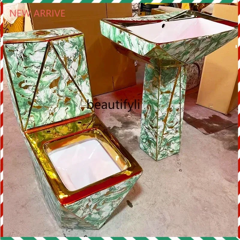 

F356 European light luxury gold toilet, local tyrant gold toilet, electroplated toilet, hand washing column basin