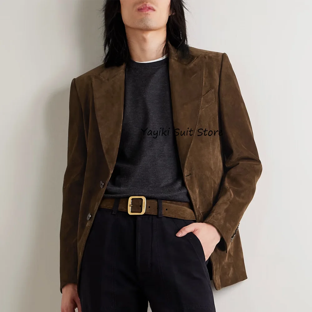 

Men's Jacket Casual Suit Jackets Two Buttons Male Outerwear Peaked Lapels Flap Pockets Suede Fabric Fashion Classic Suits Blazer
