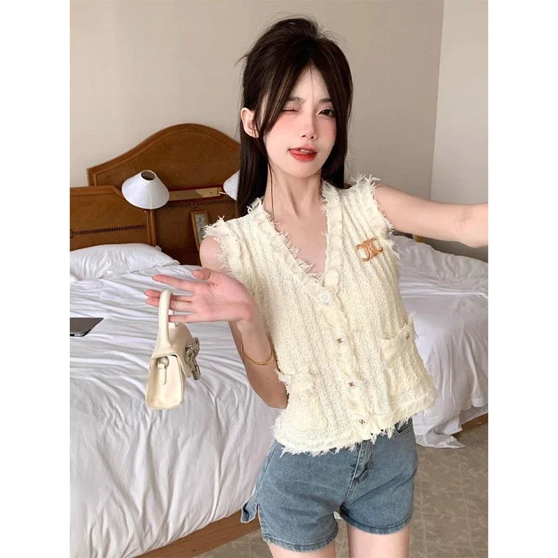 

Женская осенняя мода с кисточками и v-образным вырезом, однотонная вязаная майка, женские простые офисные женские универсальные темпераментные повседневные топы