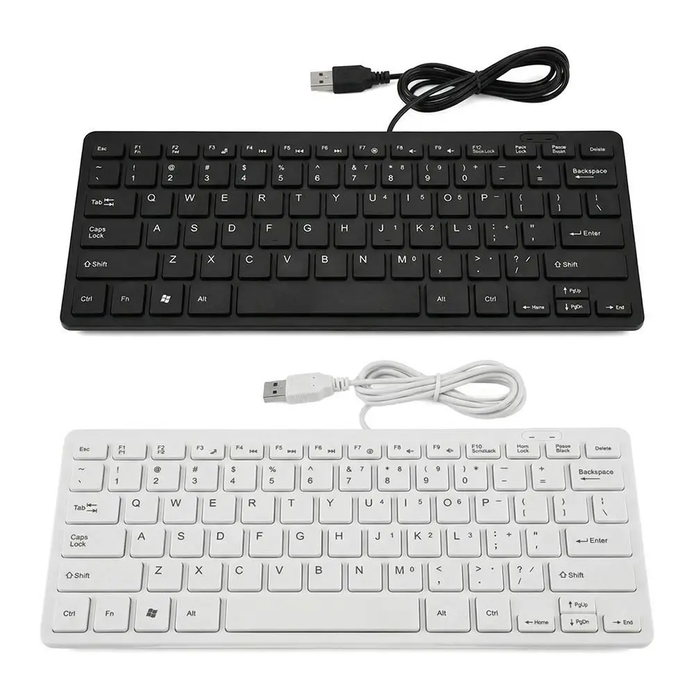 78 Keys USB Wired Keyboard Stable Transmission Black/White Mini Keyboard Ultra-Thin Design Ultra Thin Keyboard