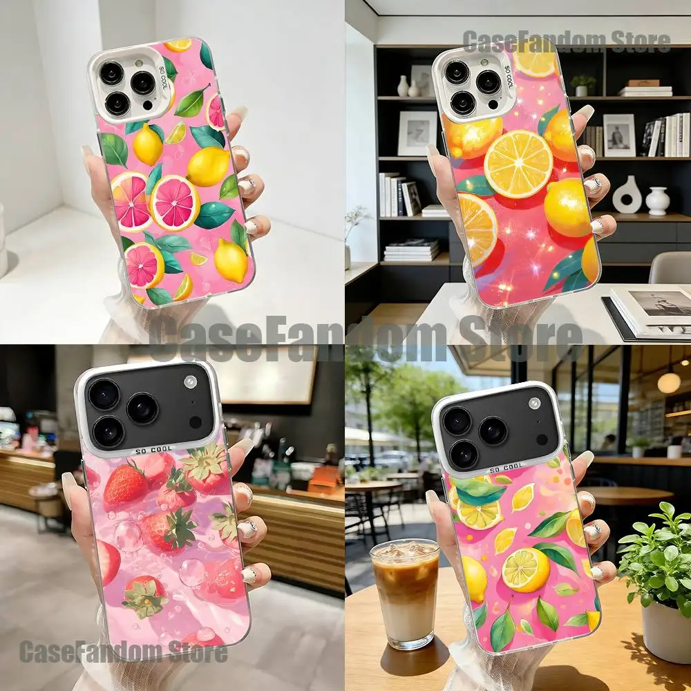 

Pink Strawberry Lemon For iPhone 17,16,15,14,13,12,11,Mini,Pro,E,SE4,XS,MAX White Candy Matte Cover