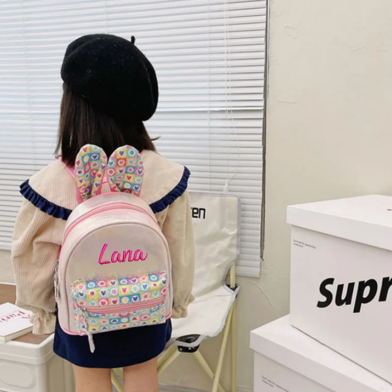 Rabbit Ear Children\'s Bag Backpack Colorful Sparkling Girl Baby Cute Cartoon Fashion Princess Bag Customized Book Bag