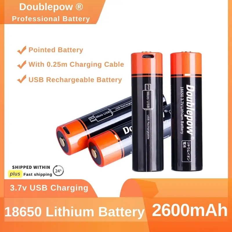 

Doublepow 18650 2600mAh Lithium Battery 3.7v USB Rechargeable Batteries Support Direct Charging of Type-C Line for Flashlight