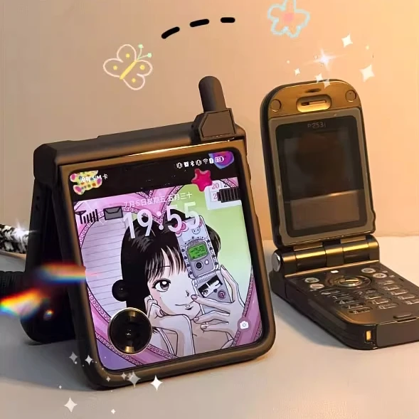 Korean Cute Mobile Phone Model Case For Samsung Galaxy Z Flip 7 Flip 6/5 Lovely Girl Cover For Motor