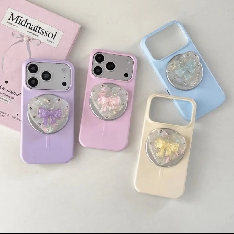 

Korean Cute Heart Bow Phone Stand For iPhone 18 17 Samsung For MagSafe Expandable Phone Holder Foldable Ring Grip Support