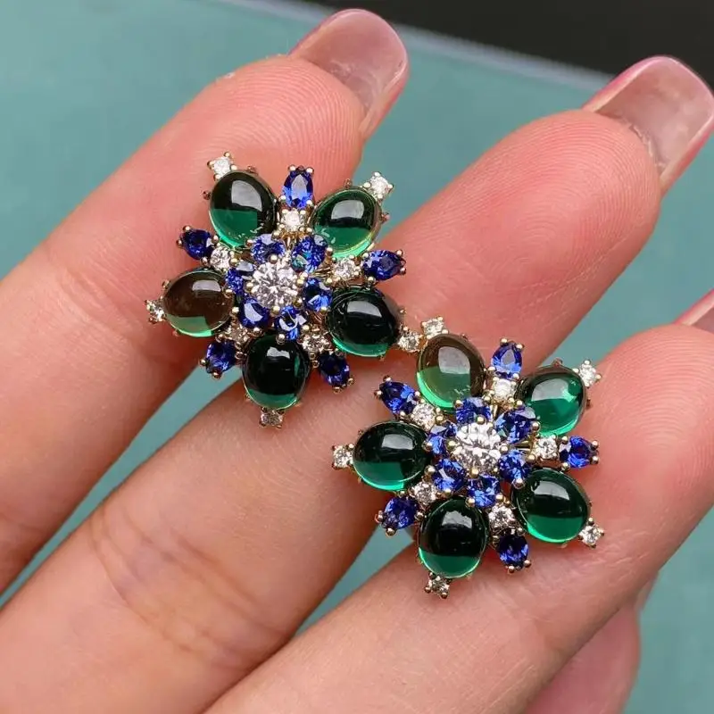 RUIF 2024 Hot Sale Classic 9K 10K 14K 18K Style And Lab Grown Diamonds Lab Grown Emerald  Earrings Flower Shape