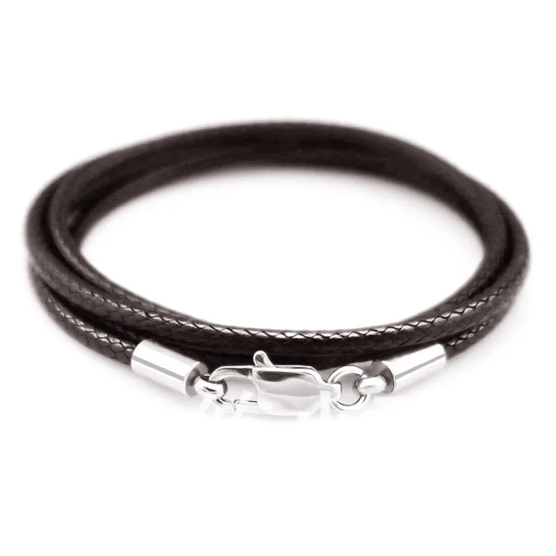 1/2/3mm Black Soft Braid Wax Waterproof Cord DIY Necklace Jewelry Making Leather Rope Steel Clasp Thread String Pendant Chain