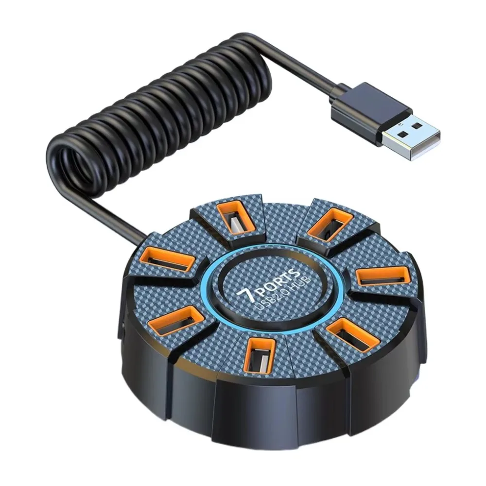 

RGB Backlight 7 Ports Multiple Expander Extend USB Splitter USB 2.0 Hub High Speed Connector Multi Splitter Adapter