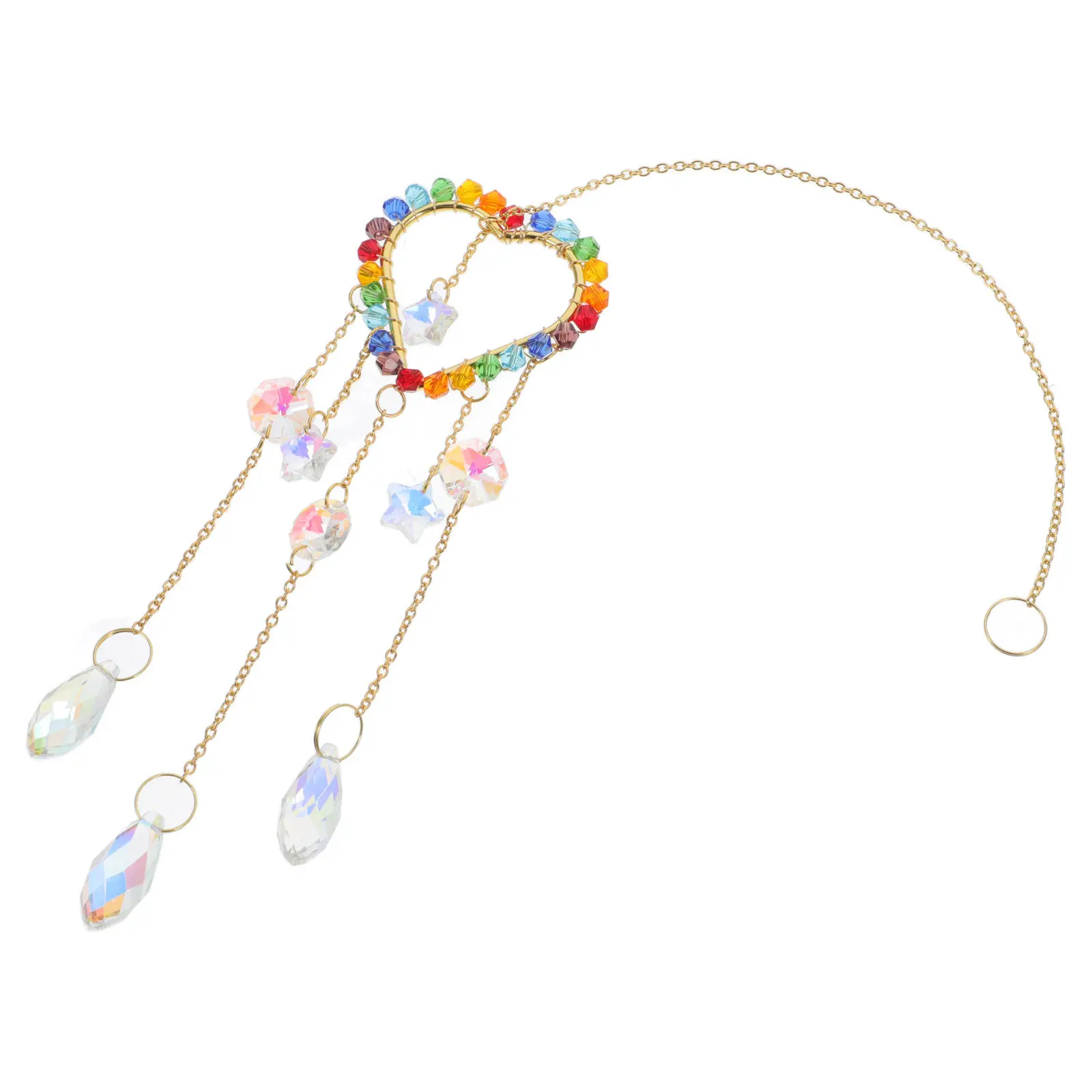 Crystal Sun Catcher with Beads Heart Design Wind Chime Prism Light Catcher for Window Hanging Indoor Outdoor
