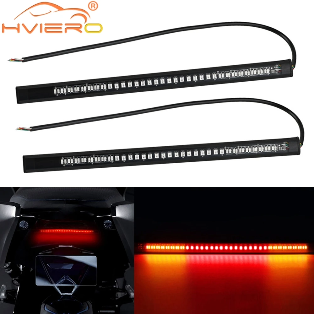 1/2Pcs Motorcycle Led Brake Lamp Turn Signal 2835 3014 48SMD Case Waterproof  Bar License Plate Auxiliary RedYellow Tail Running