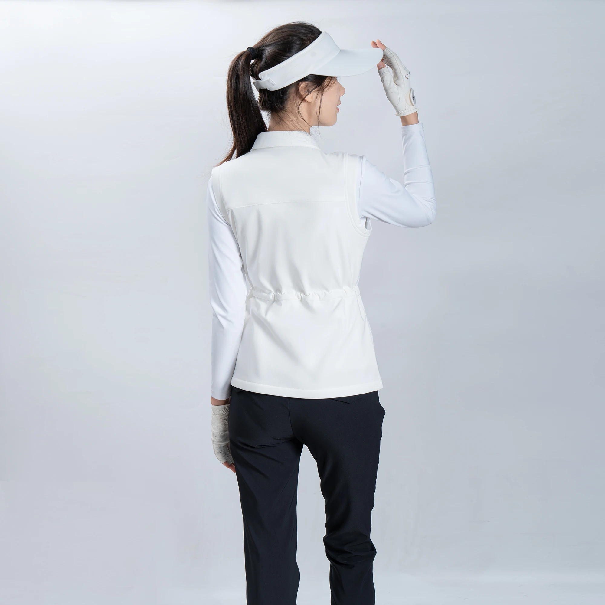 Women's Golf Vest Spring Autumn Thin Fleece Zipper Flip Collar Elastic Sports Versatile Top Match All Styles