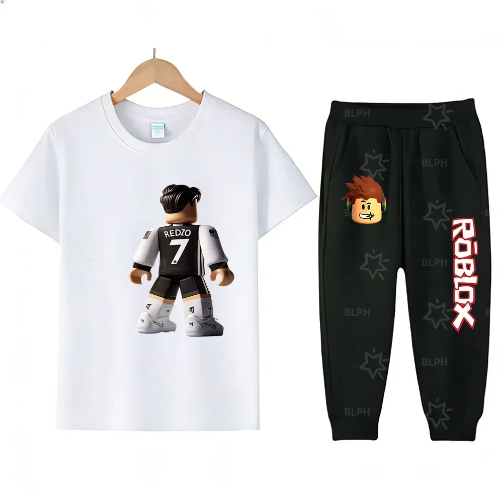 

Roblox Character Printed Kids T-Shirt and Pants Set Fashionable Cartoon Style Casual Outfit for Boys Girls
